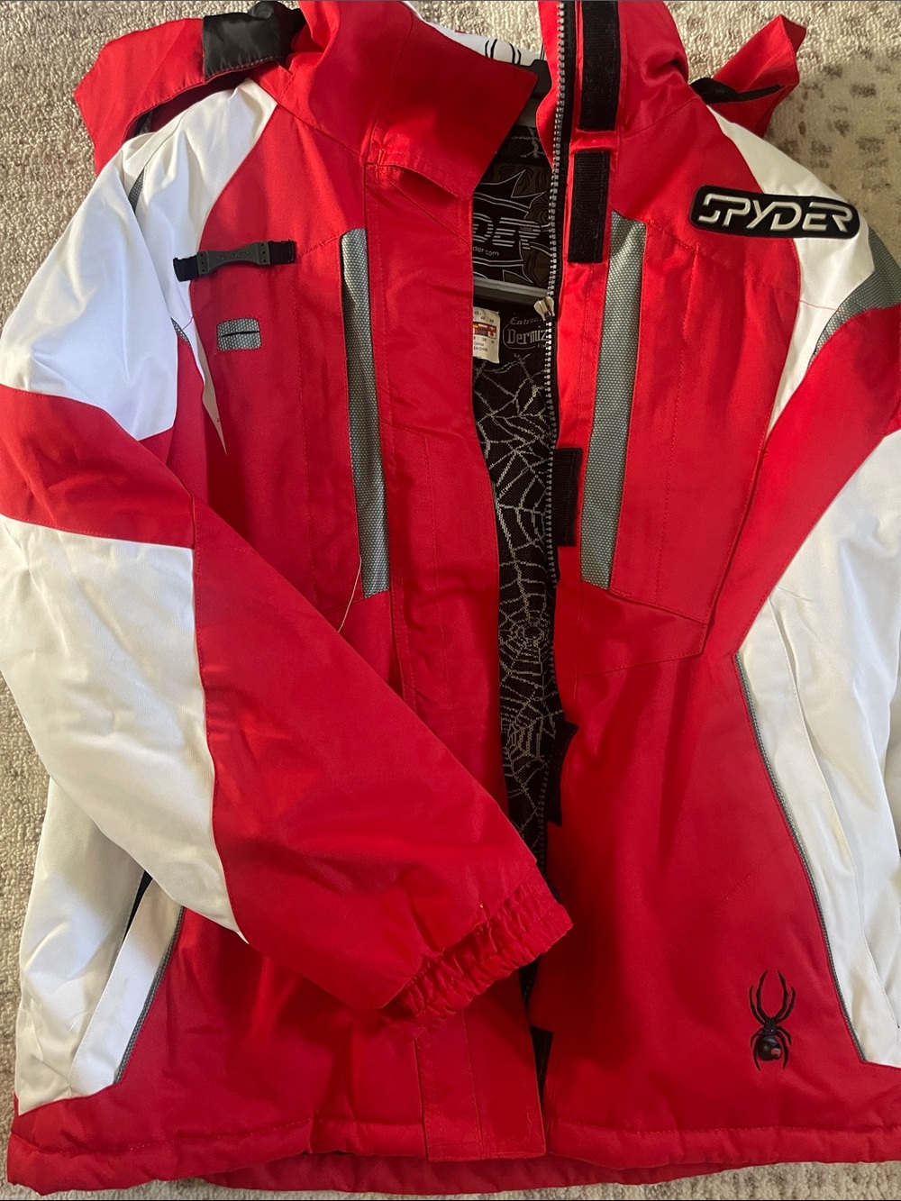 Spyder Red and White Men's Ski Jacket with Reflective Accents